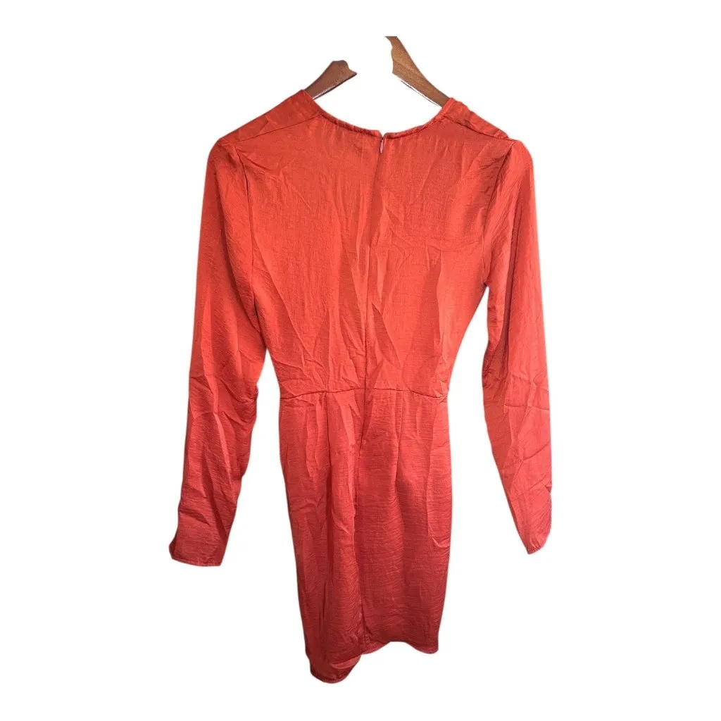 #834 Missguided Size 0 Orange Silky Long Sleeve Panelled Dress - Image 4