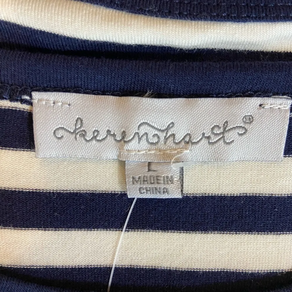 NEW Keren Hart Navy & White Striped Grommet Laced 3/4 Sleeve Tunic Size Large - Image 8