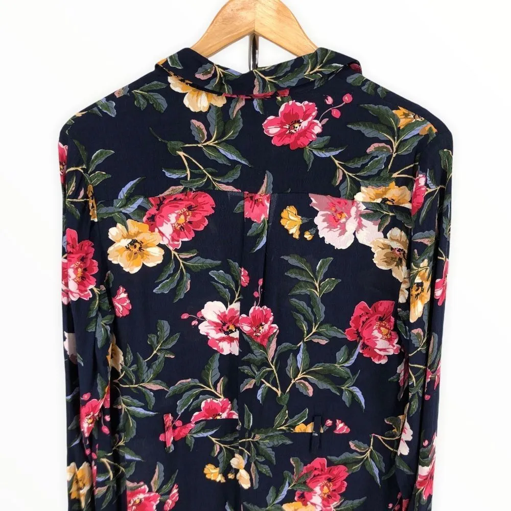 Joules Aurelie Blue Floral A Line Button Down Midi Dress NWT size 6 Long Sleeves White - Image 4