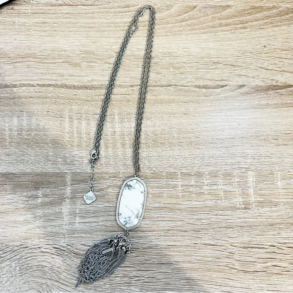 Kendra Scott Howlite & Silver Rayne Tassel Necklace Marble Long - Image 3