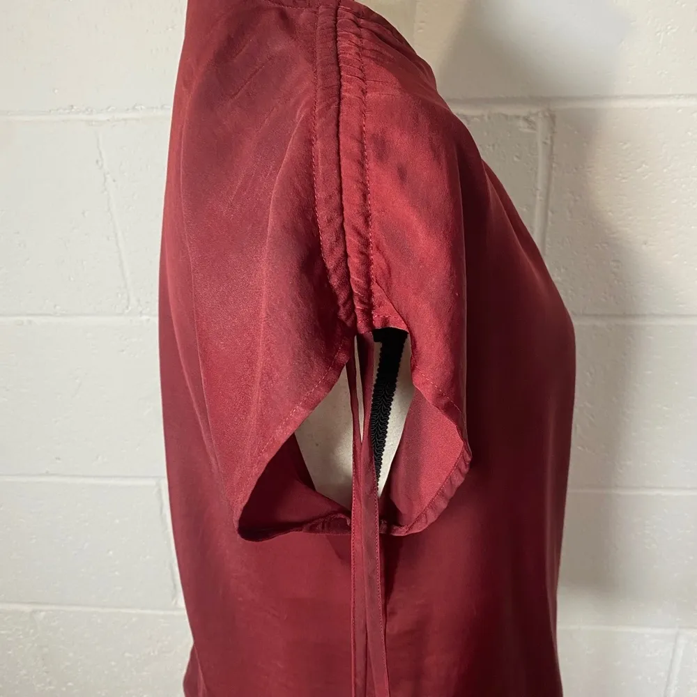 Modcloth Dark Red Short Sleeve Blouse with Drawstring Sleeves - Image 4