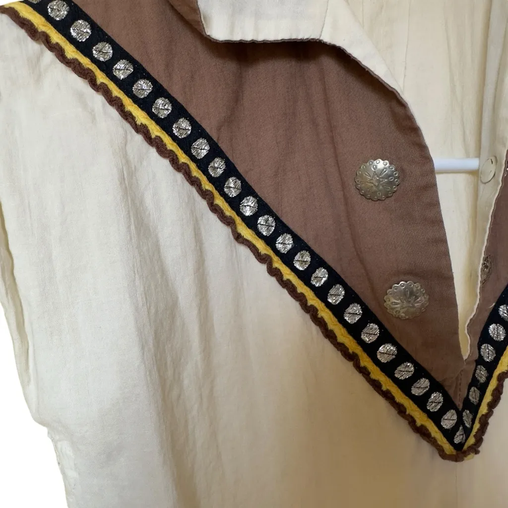 Vintage Hillbilly Westerns Denver Prairie Cowgirl Dress Cream Brown Rodeo Size S - Image 8