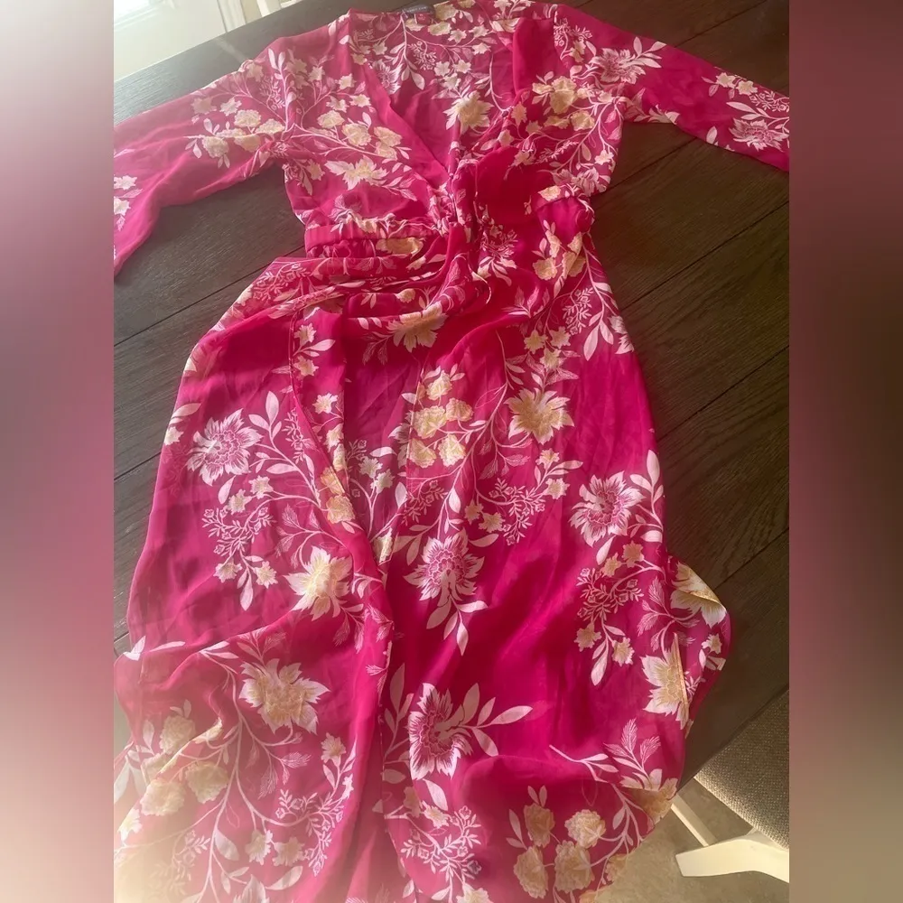 New Vince Camuto Boho Women's Pink Floral Chiffon Cardigan Duster - Image 2