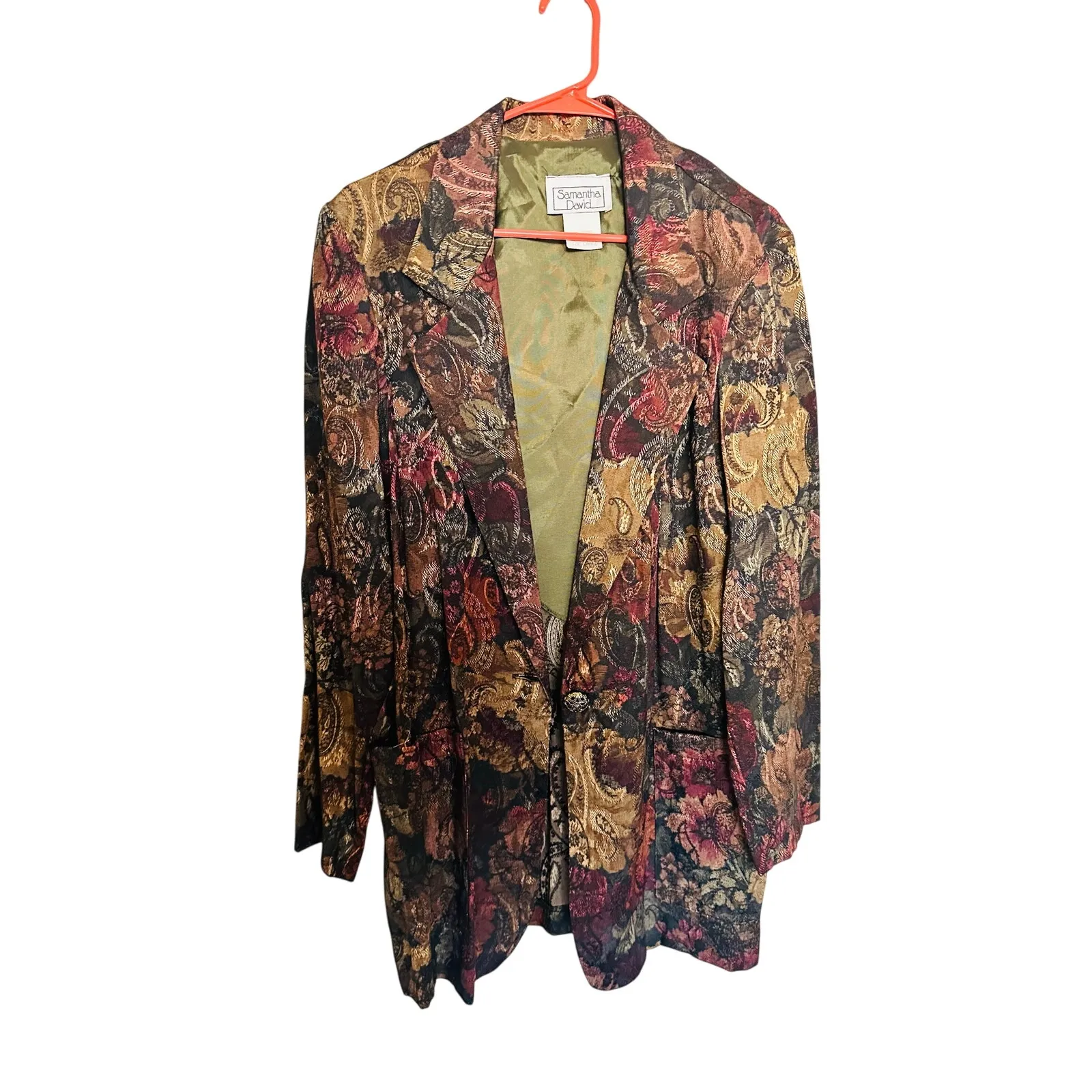 SAMANTHA DAVID Vintage Floral Blazer Retro Pockets Dark Florals Jacket size L Brown Size L - Image 2