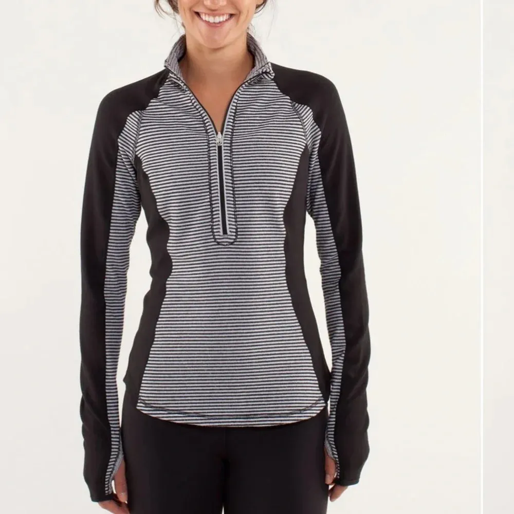 Lululemon Run: U-Turn Pullover Mini Check Pique Black White Sz 10/12 Reversible - Image 3