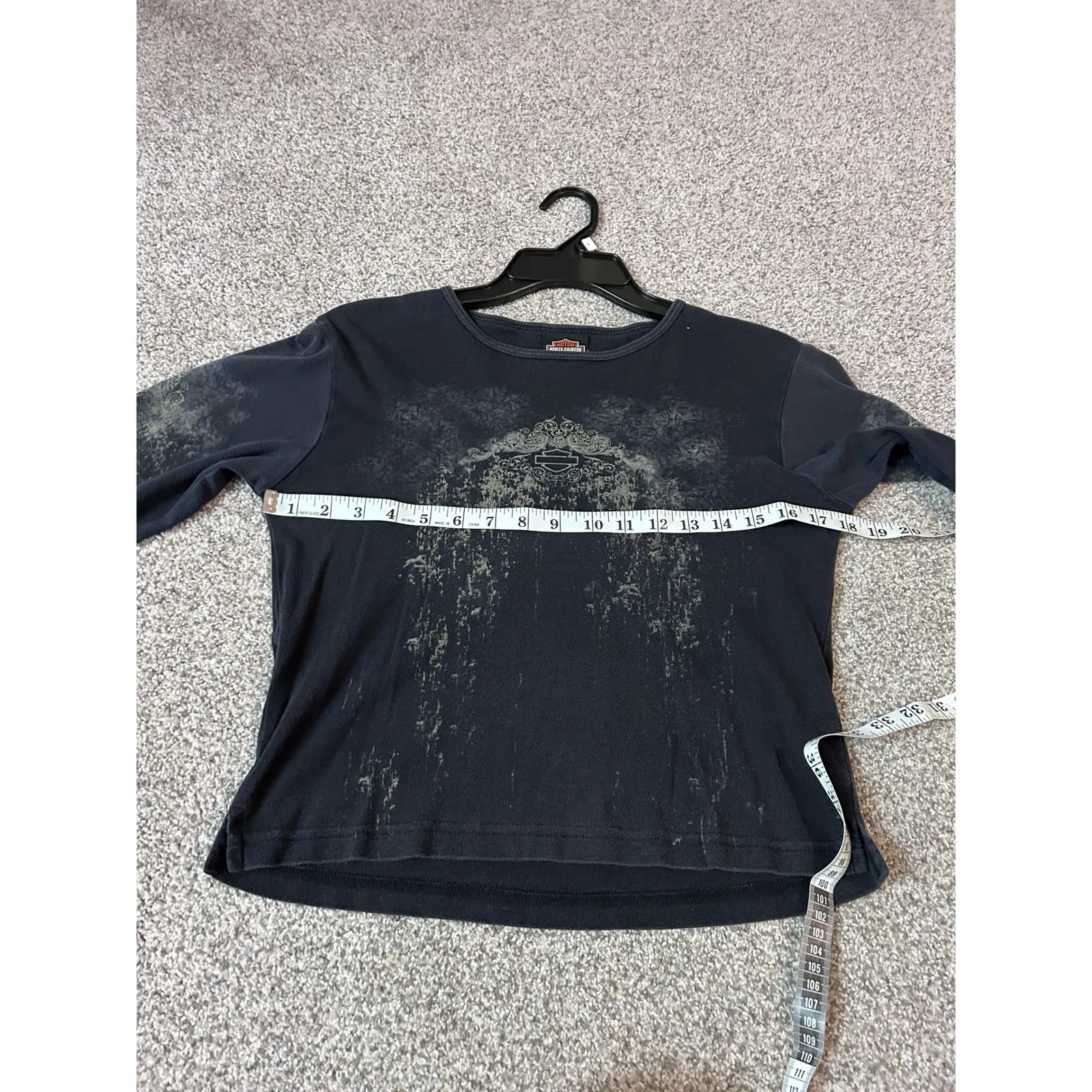 Harley Davidson Womens L T Graves Lubbock‎ Texas 3/4 Sleeve Top Motorcycle Black Size L - Image 6