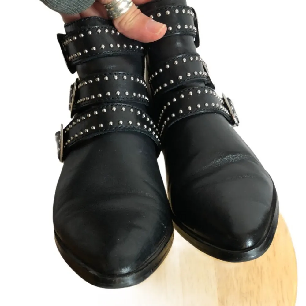Aqua Black Leather Studded Ankle Boots - Image 6