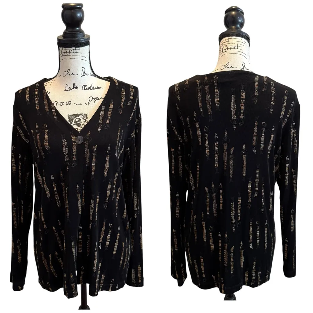 Chicos Travelers Womens Folk Art Slinky Cardigan Black Size Large Tribal African - Image 10
