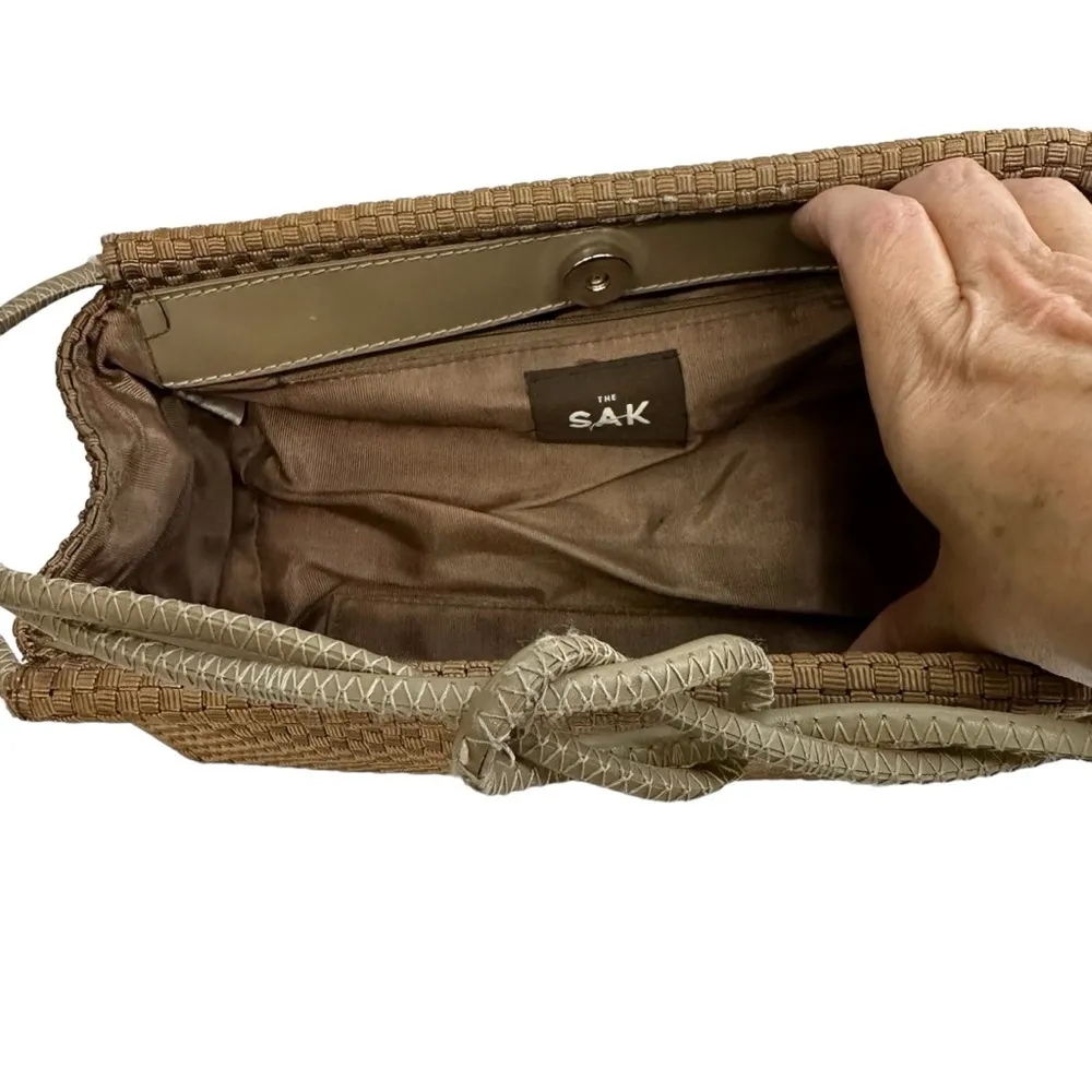 The Sak Basket Weave Handbag Tan Brown Leather Small Womens Purse - Image 3