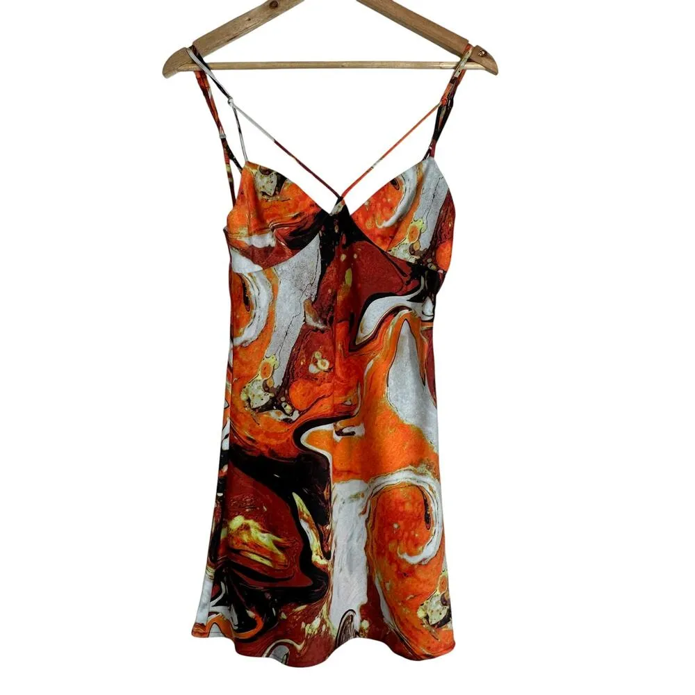 Urban Outfitters Pretty Please Marble Print Cut Out Dress Womens S Orange Y2K - Image 3