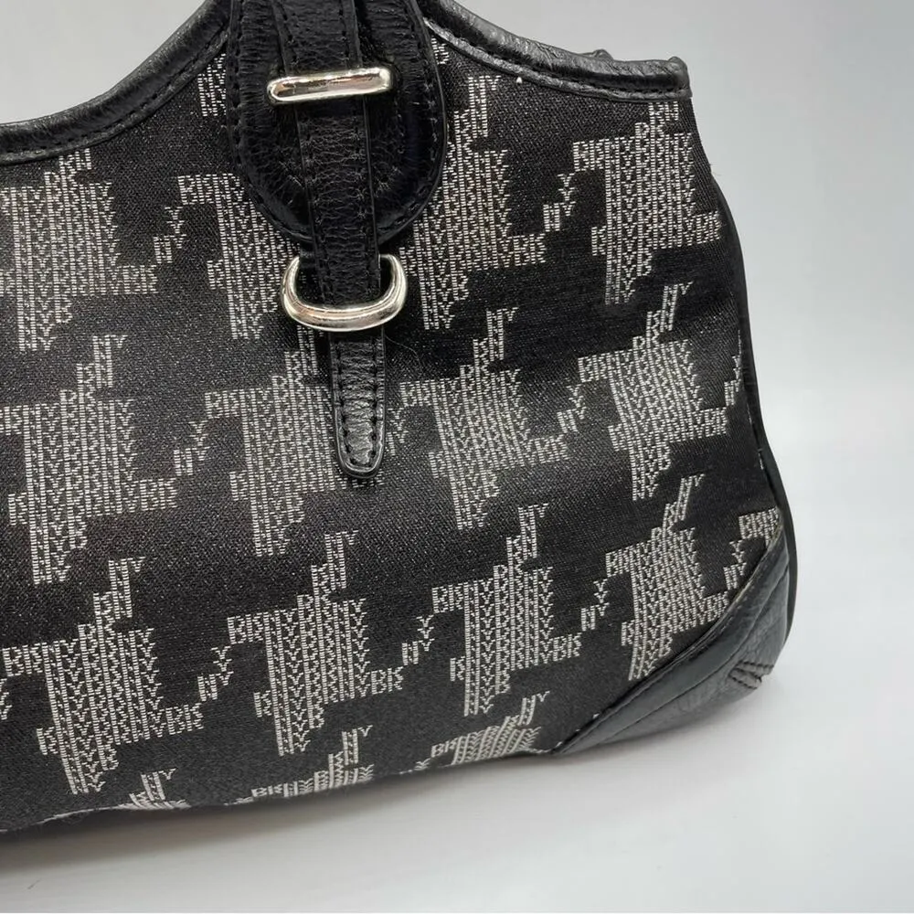 DKNY Black & White Printed Leather Trim Shoulder Handbag Purse Y2K Baguette - Image 3