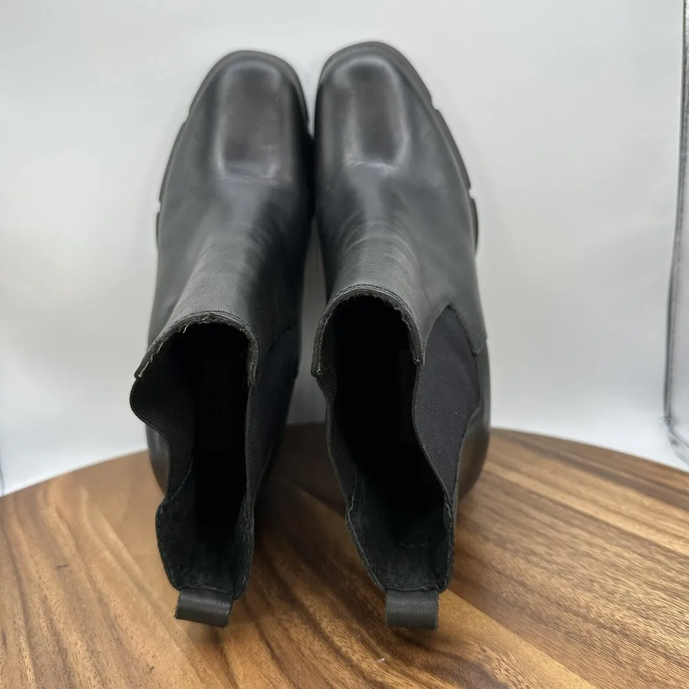 Steve Madden Revised Booties Chunky‎ Platform Black Leather Lug Sole Women's 10M - Image 7