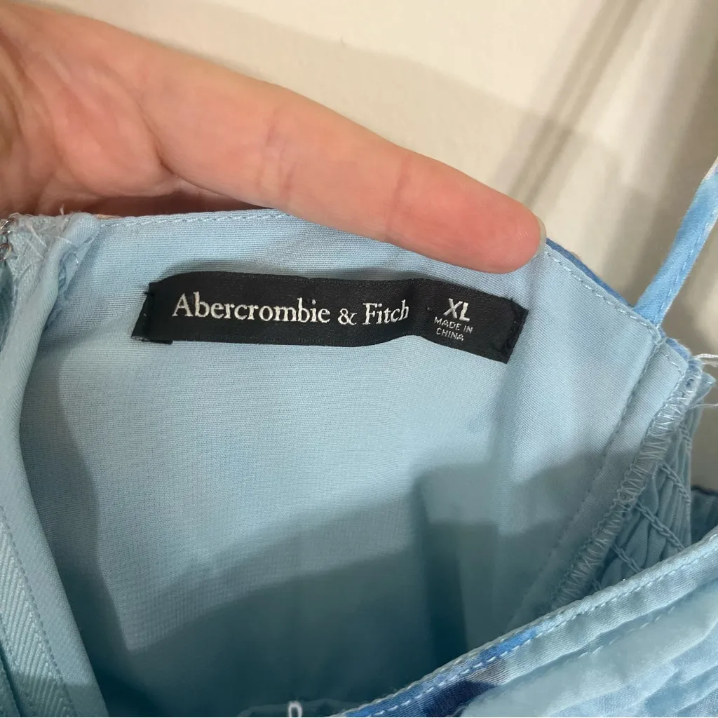 Abercrombie Tiered Ruched Babydoll Maxi Dress Blue Floral XL - Image 8