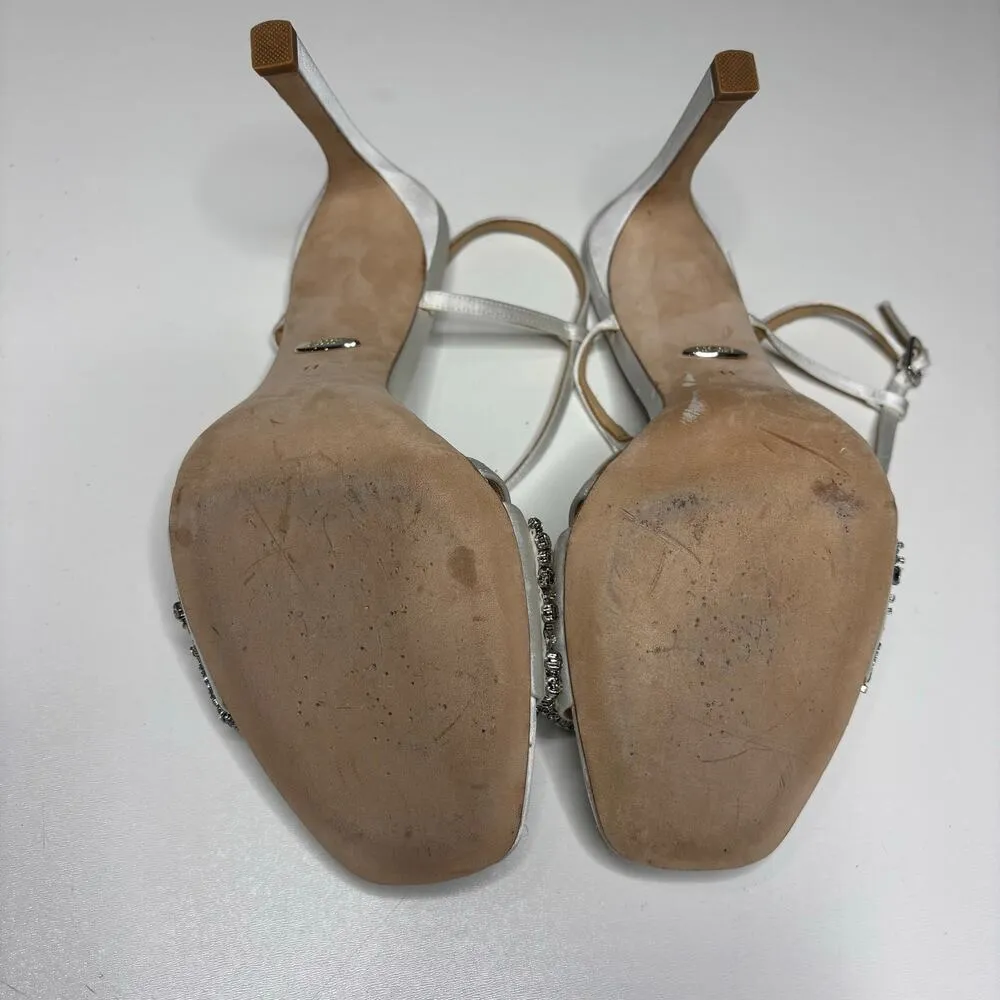 Badgley Mischka Rider White Satin Stiletto Heeled Sandal Beaded, Rhinestone 11 - Image 7