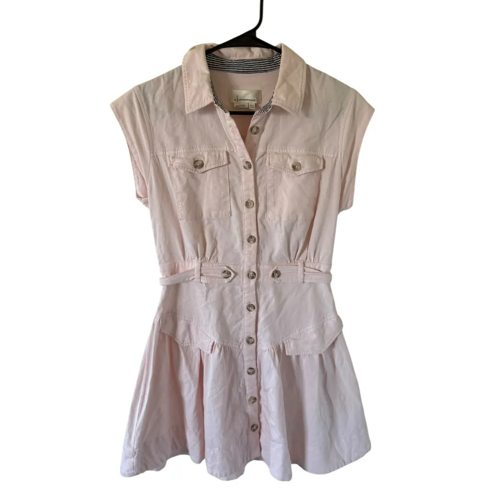 Anthropologie Buttonfront Mini Dress Baby Pink - Image 7
