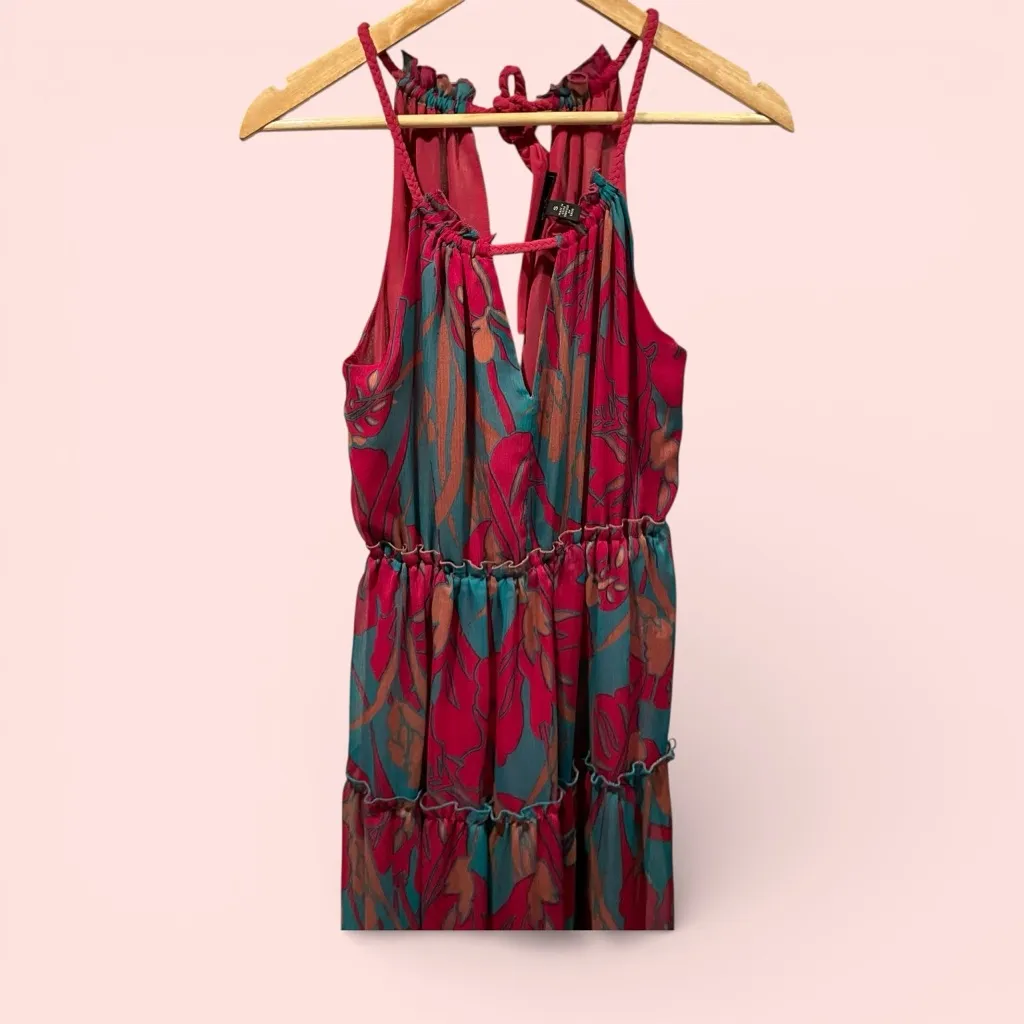 Cute bright tropical beach pool flowy boho tie neck halter dress or coverup maxi - Image 3