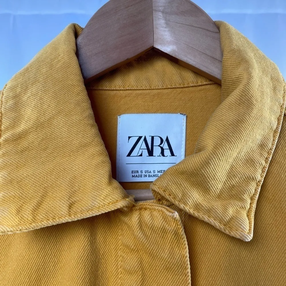 Zara Cropped‎ Boxy Denim Jean Jacket in Yellow Size Small - Image 5