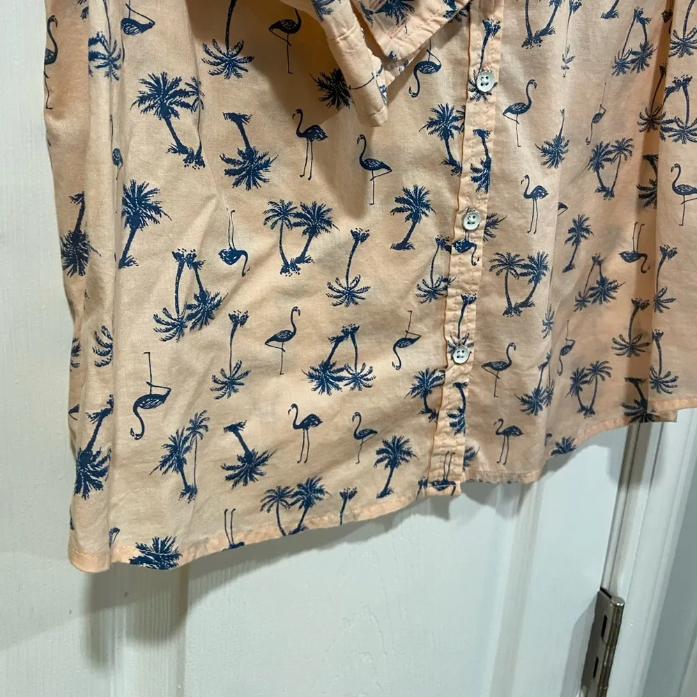 Sonoma Size M Pink Blue 3/4 Sleeve Button Down Shirt Flamingo Palm Tree Print - Image 5