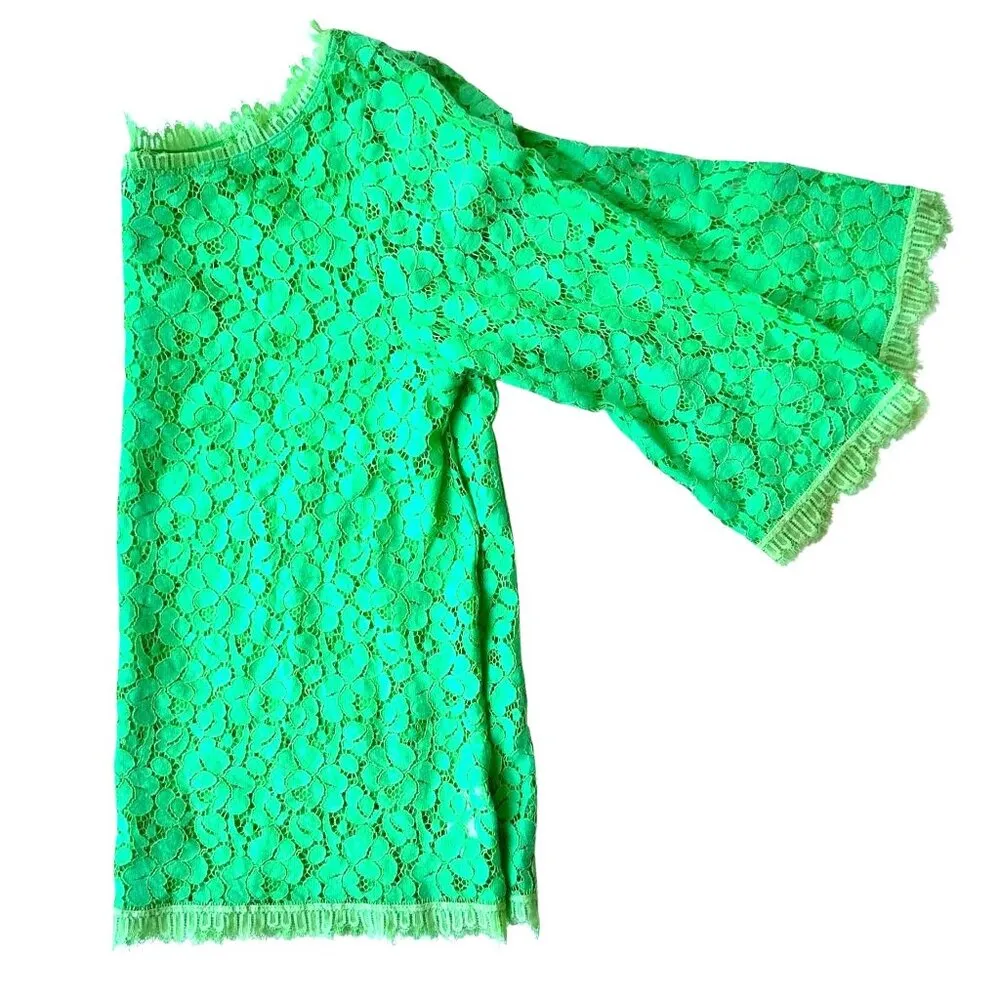 Weston Wear Anthropologie Francisco Top Medium Lime Green Crochet Fringe EUC Size undefined - Image 7