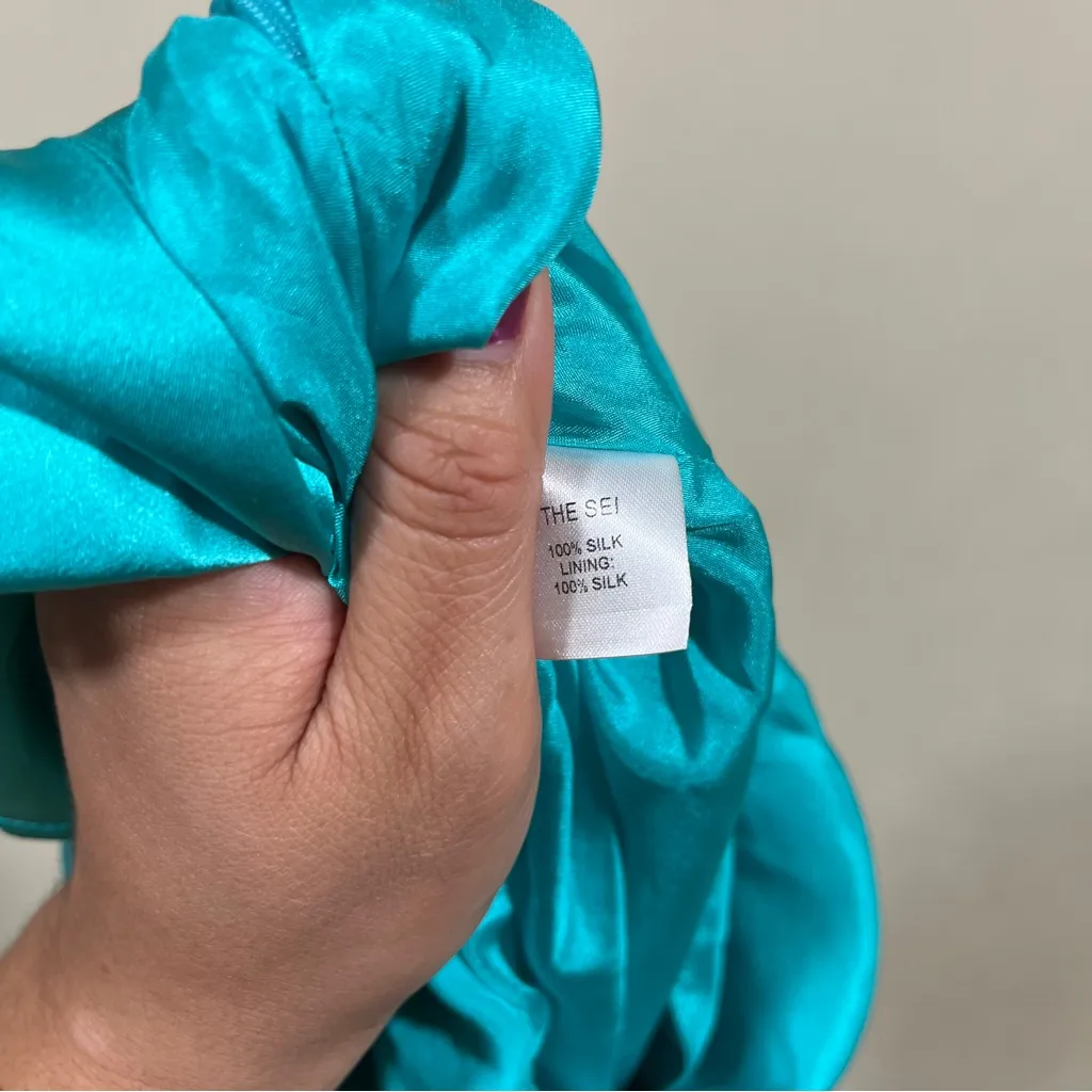 NWT THE SEI Draped silk satin gown Asymmetric sky 65" from shoulder - Image 9