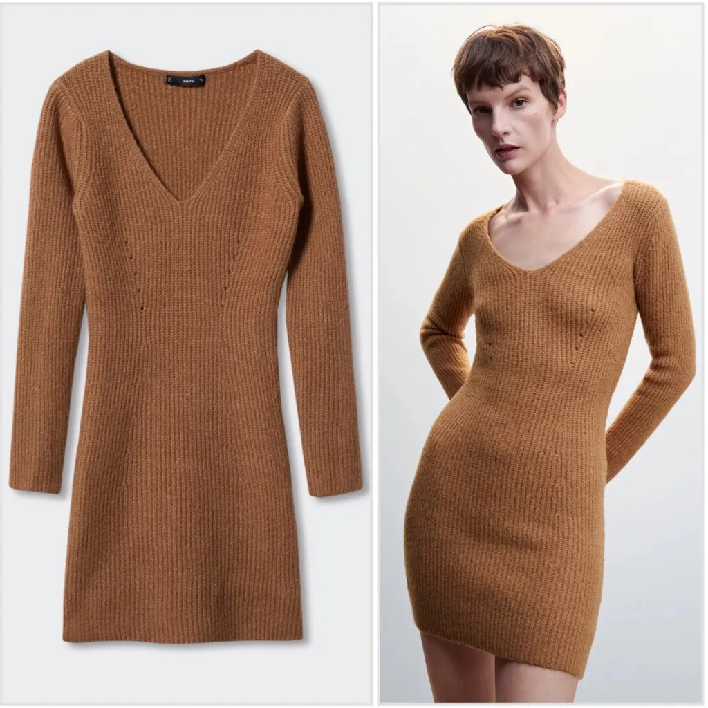 🆕 MNG | Mango Knit Sweater Dress in Camel - Image 2