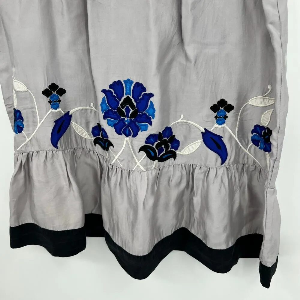 Anthropologie Floreat salt on sea shirt dress Gray Ruffle Embroider Silk medium - Image 5