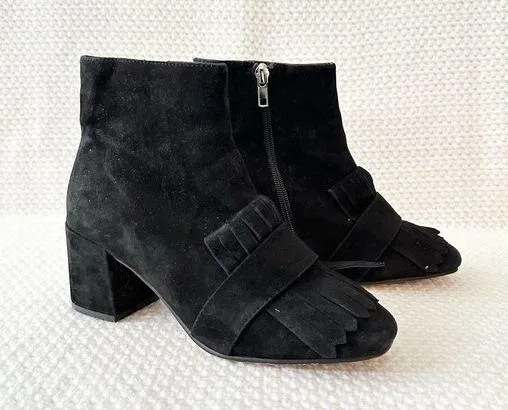 Steven Steve Madden Shooter Black Suede Kilty Fringe Ankle Dress Boot 6.5 - Image 2