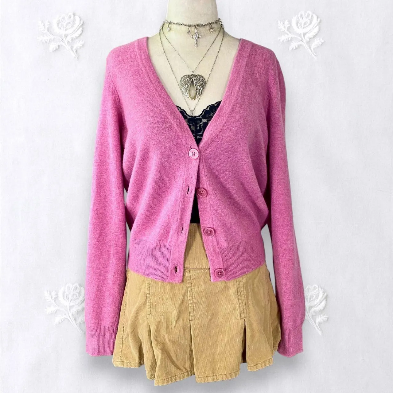 Talbots Romantic Coquette Super Soft Pink Lambswool Angora Rabbit Hair Cardigan - Image 2