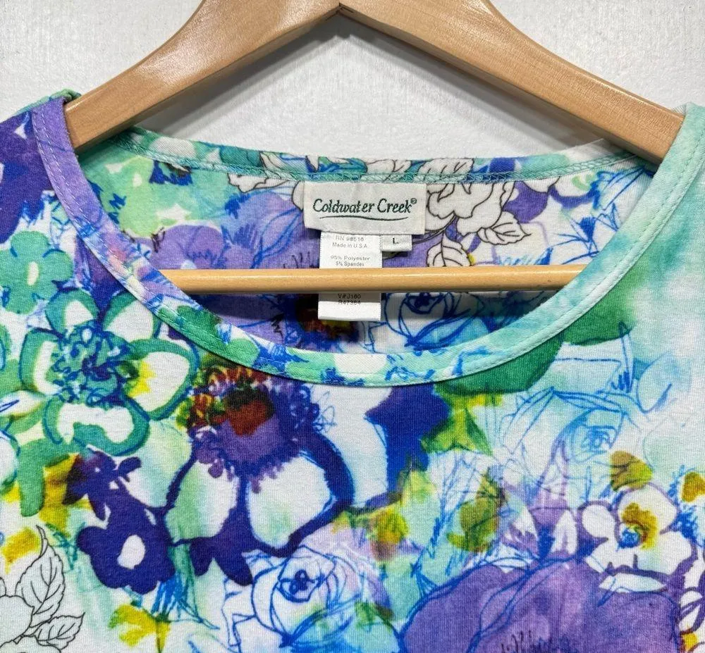 Artsy Colorful Floral Print 3/4 Sleeve Top Size Large - Image 4