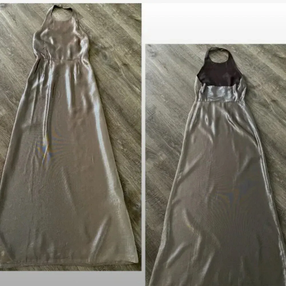 NWT Olcay Gulsen Silk Halter Neck Backless Maxi Gown Gold - Image 3