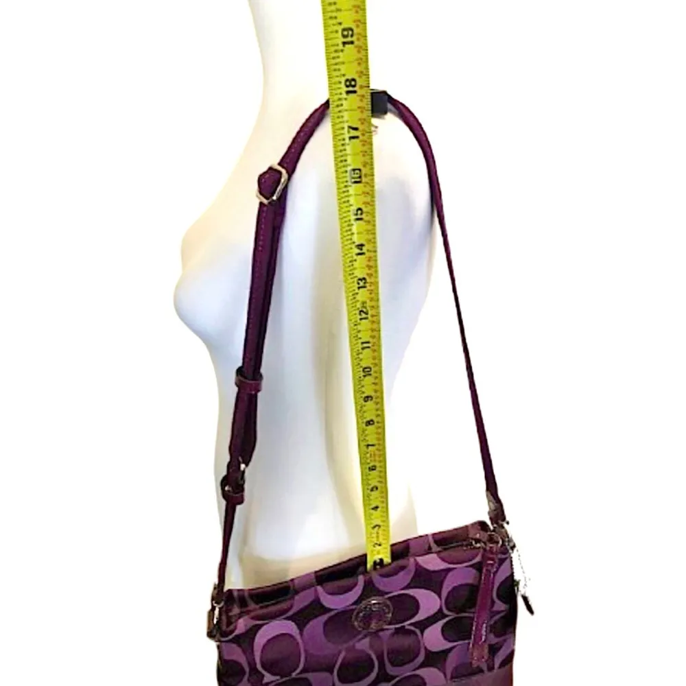 COACH POPPY Purple Jacquard Signature C Crossbody Shoulder Bag Top Zipper Close - Image 12