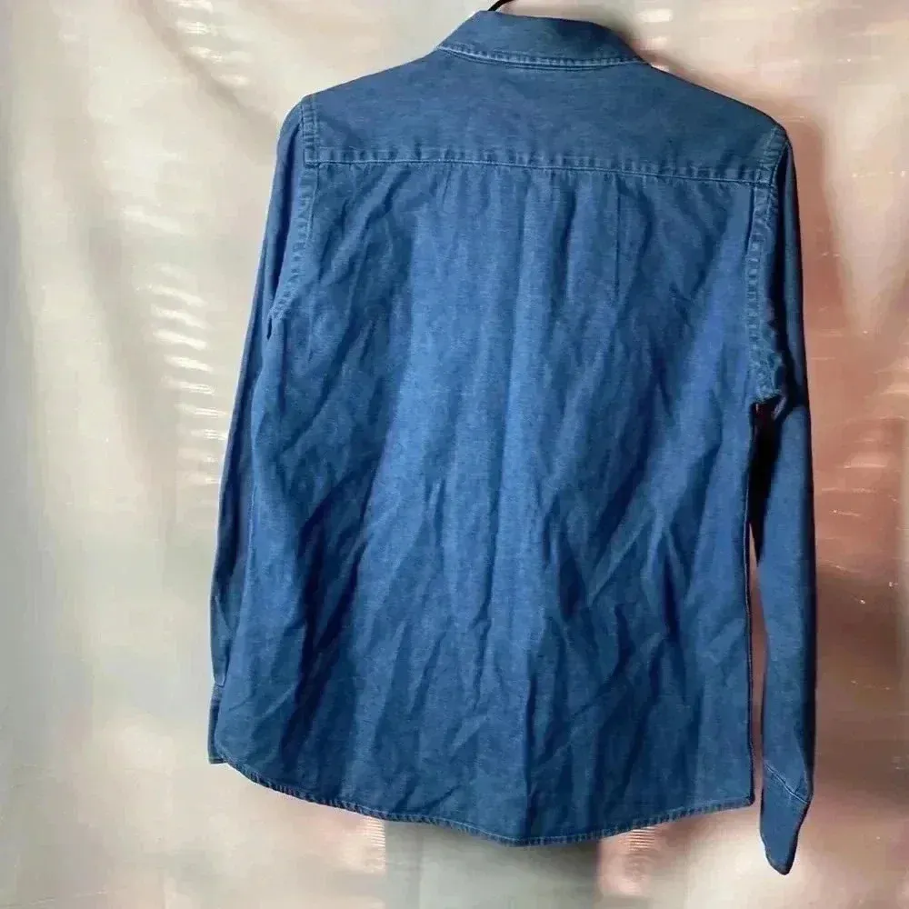 HARRITON WO SIZE M DENIM BUTTON DOWN SHIRT FLAMINGO WITH GLITTER CRYSTAL… Blue Size M - Image 6