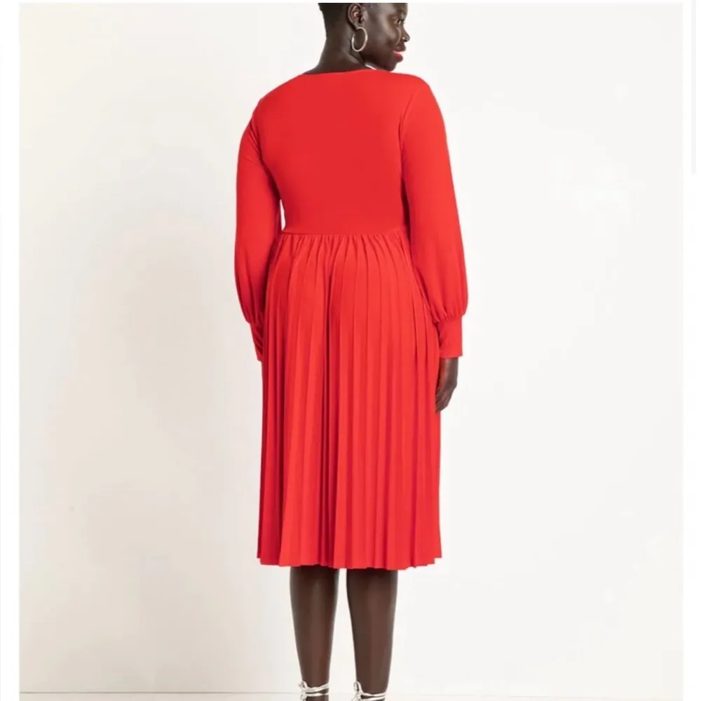 Eloquii Sz 18 Knot Front Pleated Skirt Midi Dress Longsleeve Red Preowned - Image 3