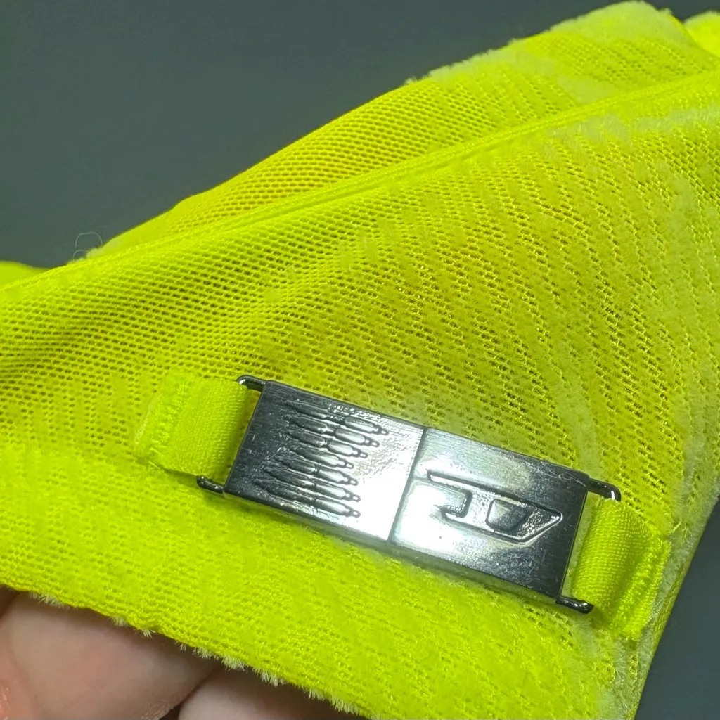 DIESEL X SAVAGE X FENTY Neon Yellow Suspender Bustier Bra in Foiled Fishnet - Image 6