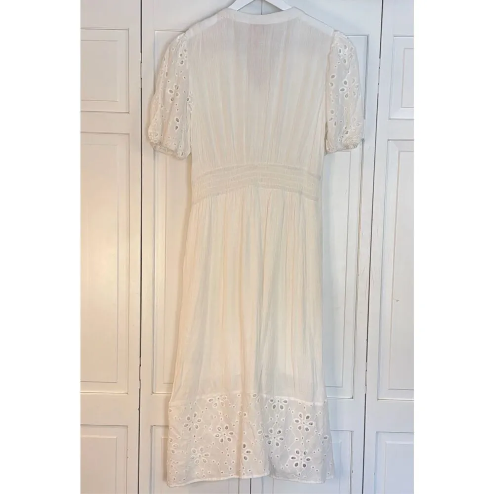 Knox Rose NWT white eyelet puff sleeve midi dress pockets small - Image 13