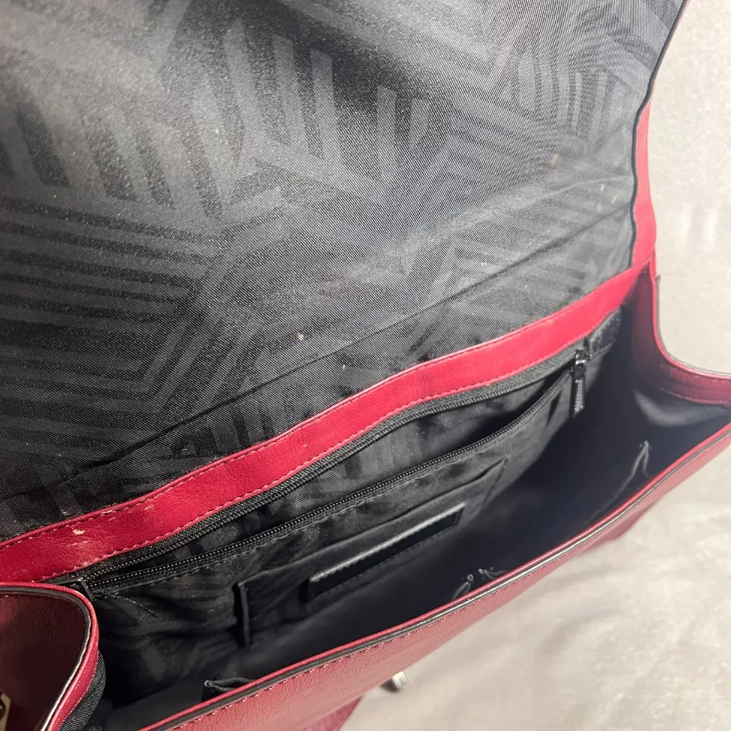 Rebecca Minkoff Love Crossbody Bag Burgundy Quilted Leather Silver Chain - Image 4