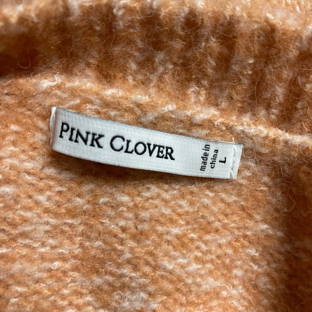 Pink Clover Crew Neck Orange White Soft Fuzzy Sweater L Large NWOT - Image 5