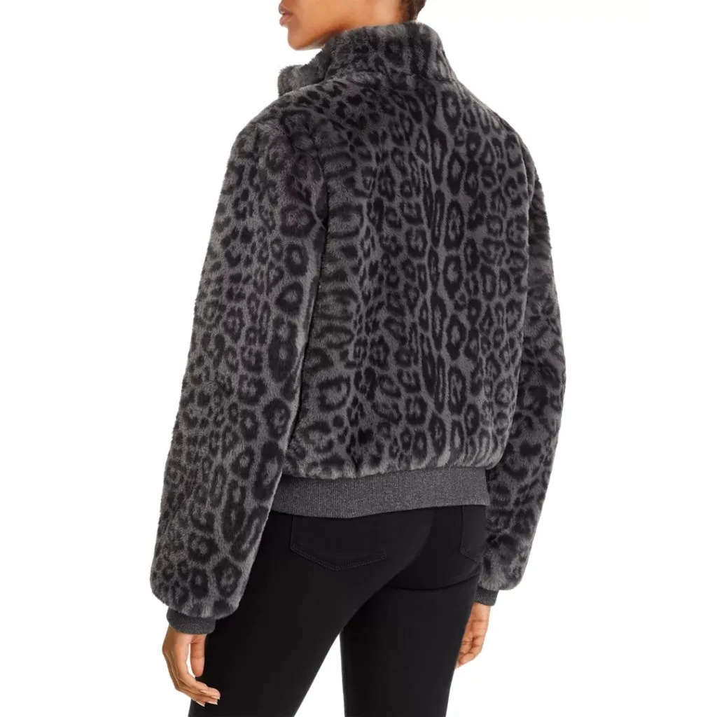 Generation Love Heidi Leopard Faux Fur Bomber Jacket Charcoal Gray Size S - Image 3