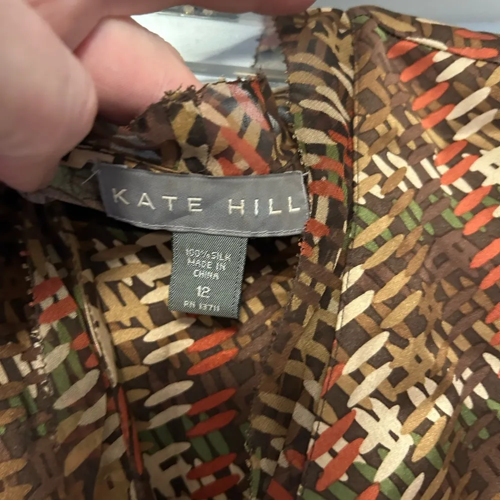 Kate Hill 2pc 100% Silk Summer/Spring Business Set Plaid & Velvet Trim Size 12 - Image 3