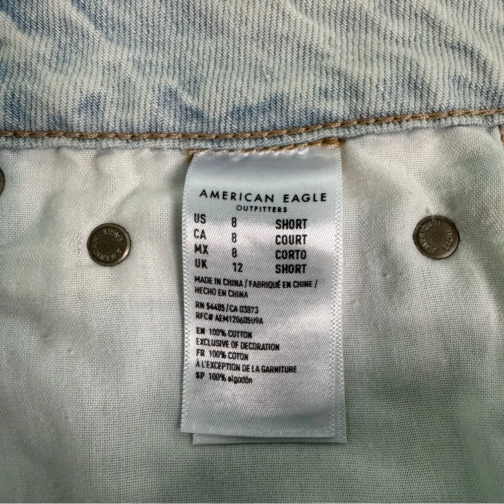 American Eagle sz 8 SHORT Light Wash Super High Waist Festival Denim Mini Skirt - Image 4