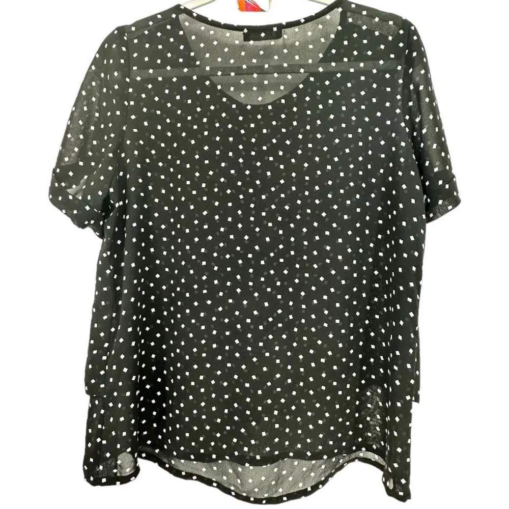 Thai Black White Square Dot Flowy Pullover Top Large - Image 2