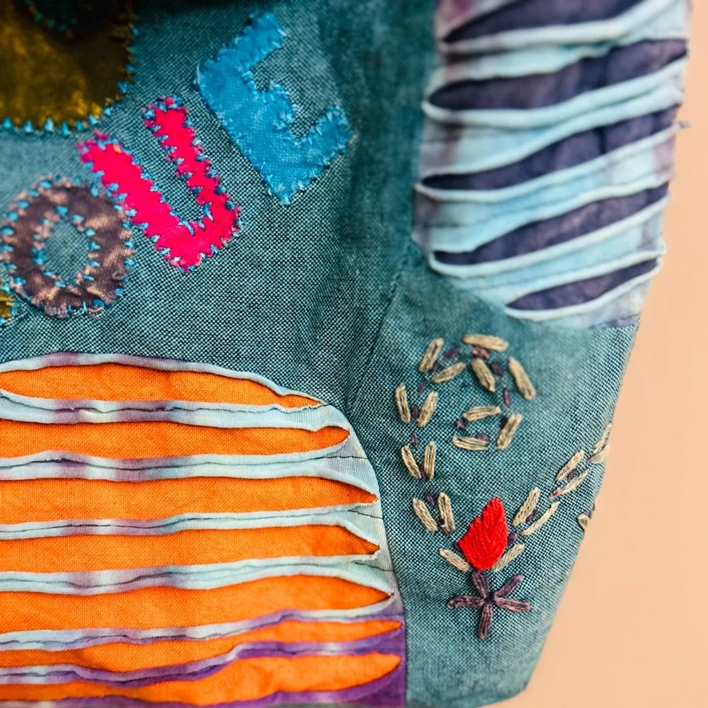 Flying High Boho Blue Multicolor Embellished Shoulder Crossbody Bag - Image 6