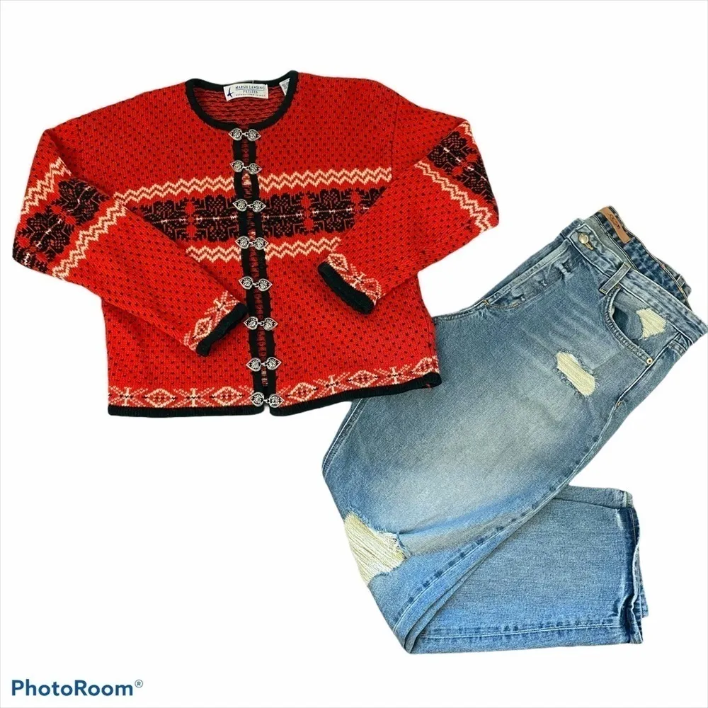 MARSH LANDING Nordic Vintage Cardigan Metal Heart Clasps Size LP - Image 2