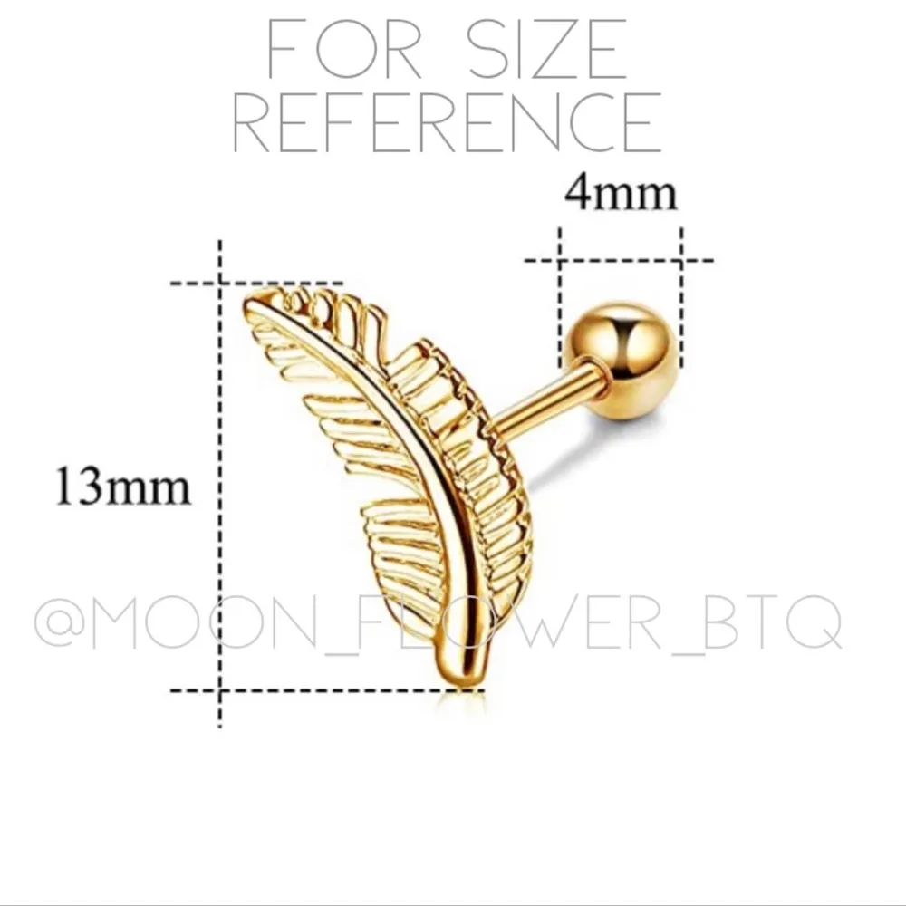 Gold Feather Barbell Stud Earrings - Image 5