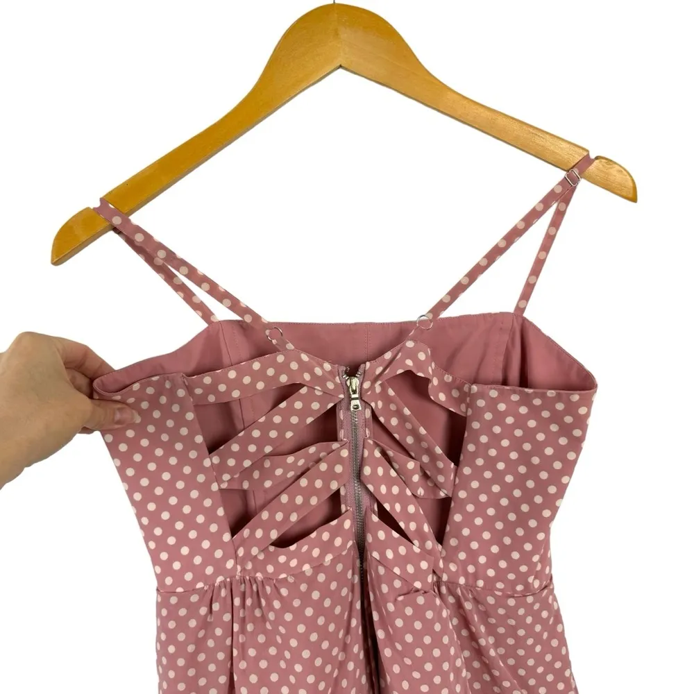 Alice + Olivia Polka Dot Tiered Chiffon Silk Dress Dusty Pink Barbiecore Sz 8 - Image 8