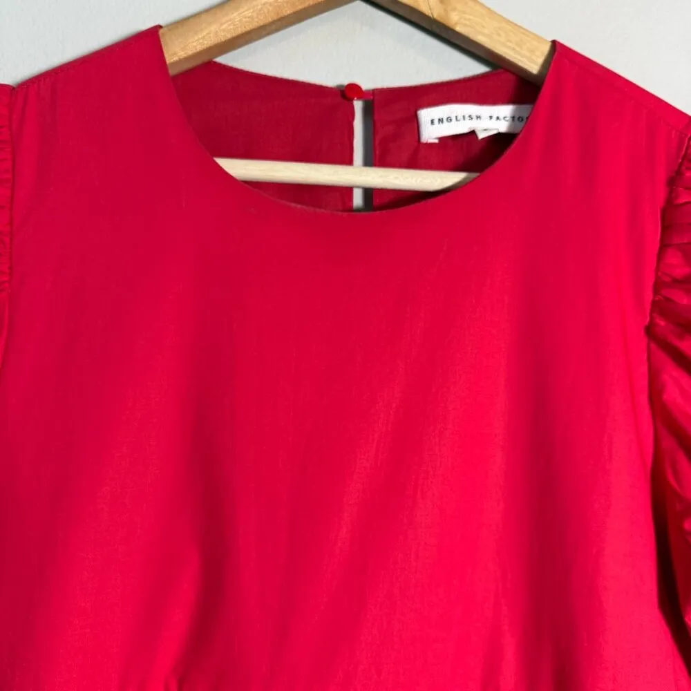 English Factory Poplin Corsage Mini Dress Women's Small Red Puff Sleeve Floral - Image 9