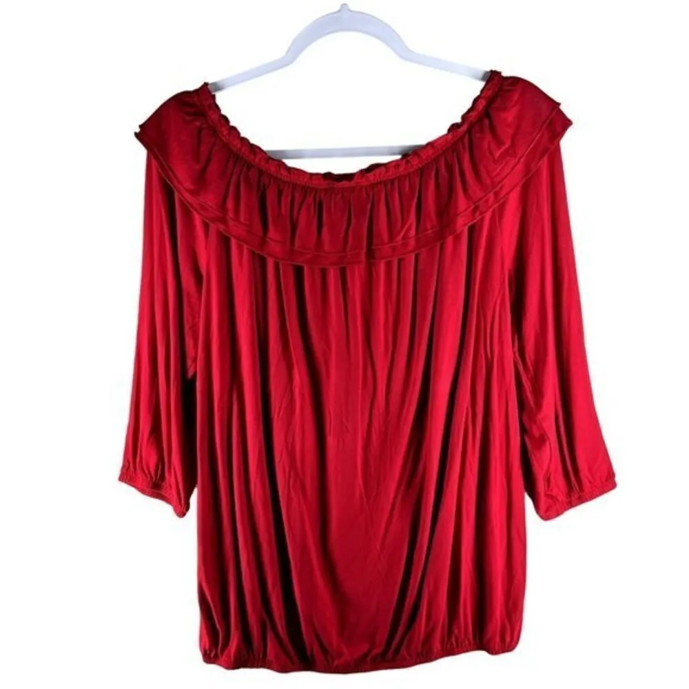 IMAN Womens Tops‎ Size M Red Ruffled Tassels Size M - Image 2