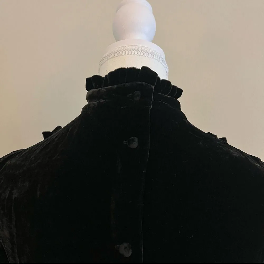 FRAME Victorian Velvet Ruffle Blouse Black  High Neck Size Small - Image 9