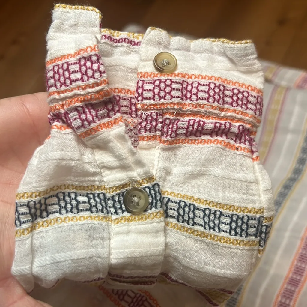 Sundance stripe cotton button collared shirt blouse textured boho relaxed XS - Image 4