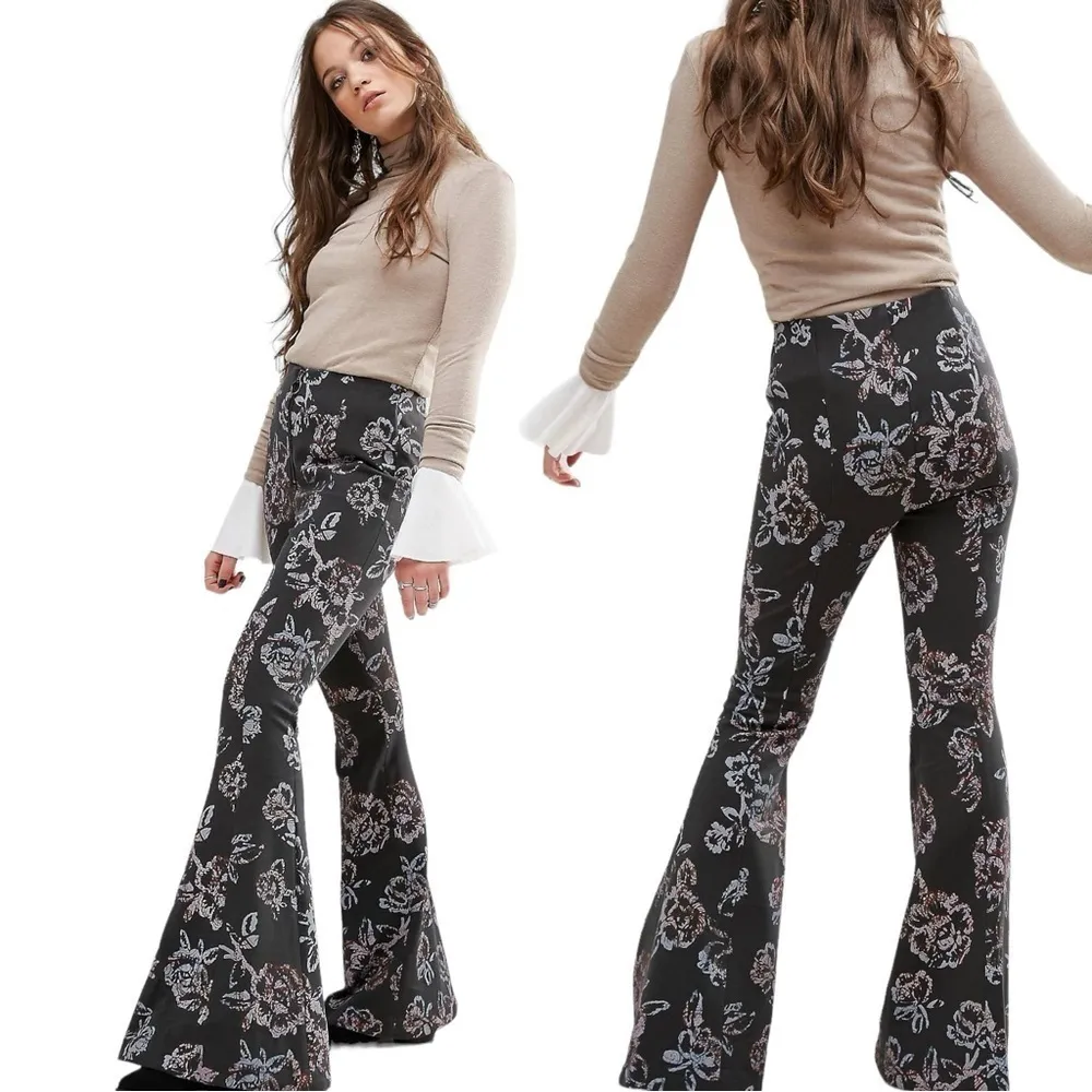 Free People Retro 70s Bohemian Born to be Wild Printed Flare Pants Size 0 XS - Image 12